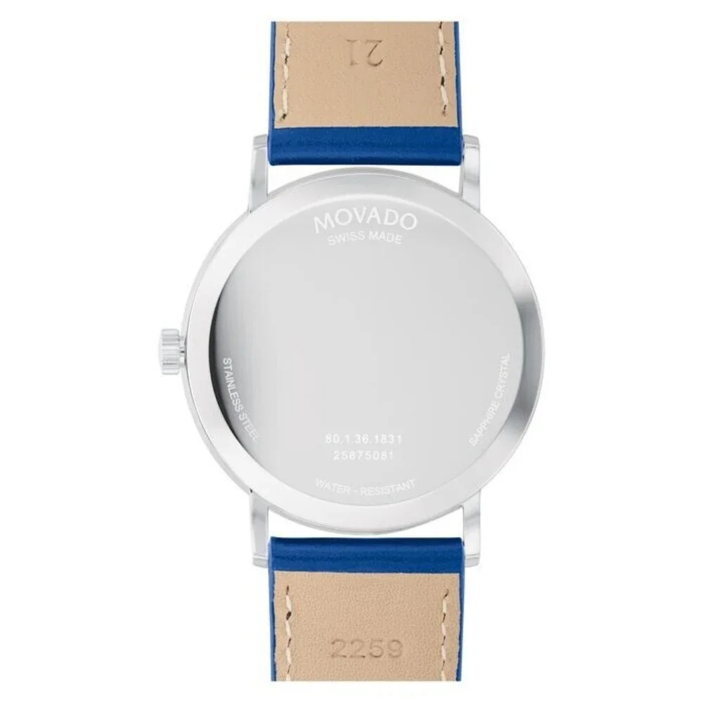 MOVADO SIGNATURE 0607833 SILVER BLUE LEATHER STRAPS STAINLESS CASE MENS WATCH